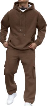 Mens Sweatsuits 2 Piece Set Fleece Hoodies and Cargo Sweatpants Set Casual Athletic Tracksuits Winter Jogging Suit