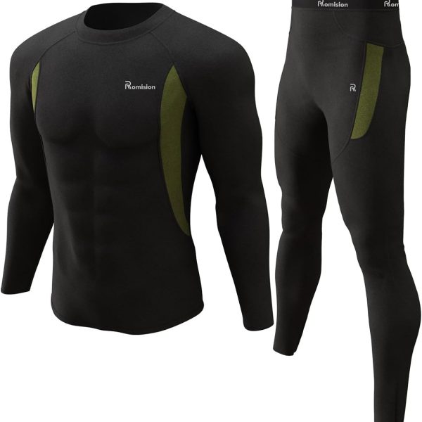 romision Thermal Underwear for Men Long Johns Fleece Lined Hunting Gear Bottom Top Set Base Layer for Cold Weather Gift