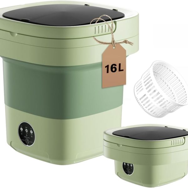 Portable Washing Machine, 16L Large Capacity Laundry Washer Cleaning for Underwear, Baby Clothes, Shirts,Small Delicates. Foldable Mini Washer and Dryer Combo for Apartment,Hotel,Camp,RV,Travel(Green)
