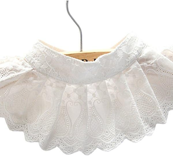 Shinywear Casual Lace Decorative Pleated Spread False Collar Choker Blouse Collar, White, OS