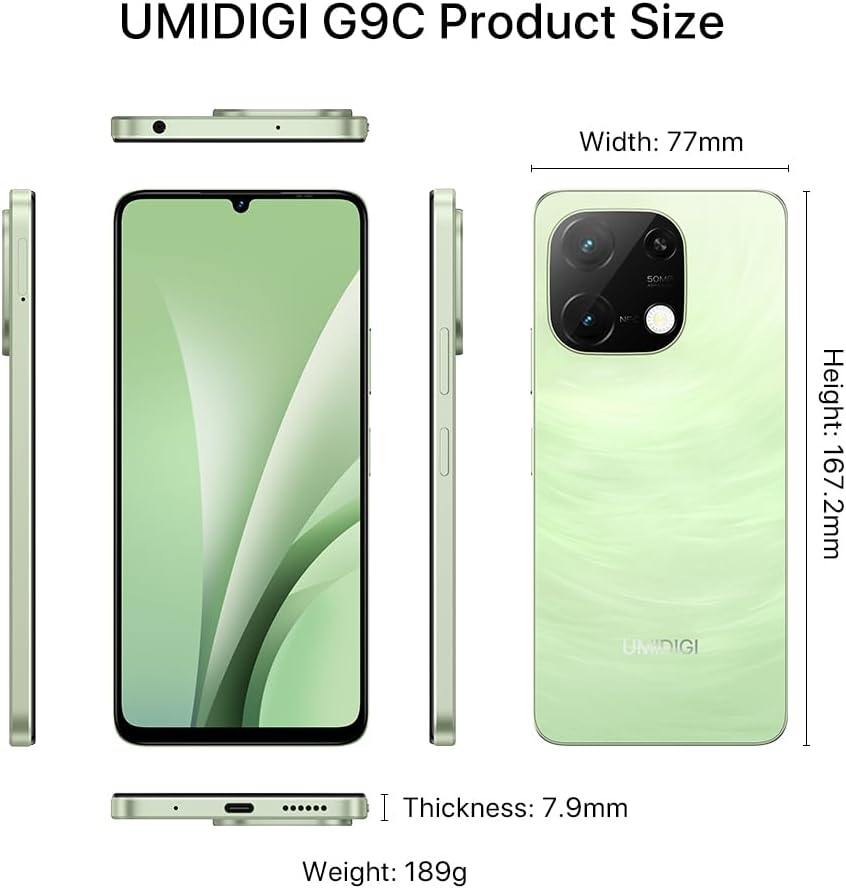 UMIDIGI G9C Android 14 Unlocked Cellphone,Octa-core 12GB +128GB Expand 1TB Unlocked Smartphone,6.75" HD+ 90Hz,5000mAh Battery,50MP Camera,4G Dual SIM,GPS, BT 5.4,NFC,AI Face Unlock,Warranty,Green 9 UMIDIGI G9C Android 14 Unlocked Cellphone,Octa-core 12GB +128GB Expand 1TB Unlocked Smartphone,6.75" HD+ 90Hz,5000mAh Battery,50MP Camera,4G Dual SIM,GPS, BT 5.4,NFC,AI Face Unlock,Warranty,Green - Image 9