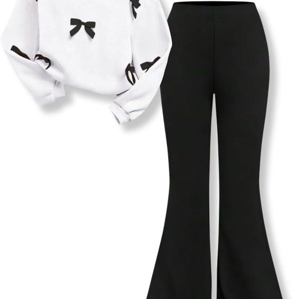 Girls 2 Piece Outfits Long Sleeve Butterfly Sweatshirt & Flared Pants Fall Clothing Set Size 7-12 Years