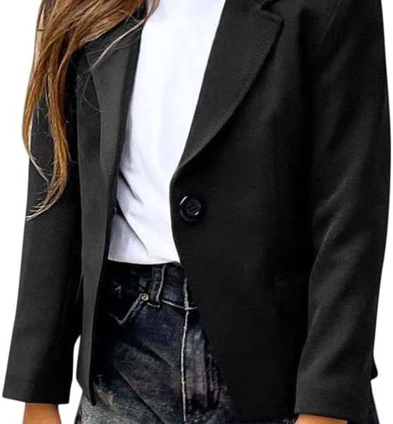 rrhss Girls Solid Color Lapel Suit Coat Button Down Long Seelve Blazer Jacket