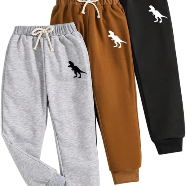 Nivne Tco Toddler Boy Pants - 3 Pack Sweatpants - Dinosaur Graphic Print Toddler Jogger Pants Size 3T 4T 5T 6T 7T