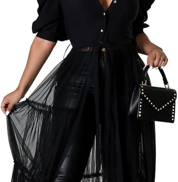 Ekaliy Women Sexy Short Sleeve Bodycon High Low Asymmetrical Ruffle Tunics Blouse Shirt Top Dress