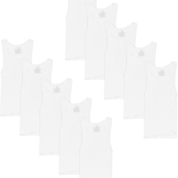 Hanes Boys’ Tank Cotton Undershirt, EcoSmart, 10 Pack, White