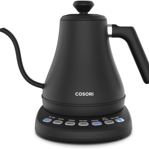 Reddit Deals | Shop the Best Online Deals 8 COSORI Electric Gooseneck Kettle with 5 Temperature Control Presets, Pour Over Kettle for Coffee & Tea, Hot Water Boiler, 100% Stainless Steel Inner Lid & Bottom, 1200W/0.8L