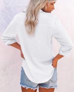 Womens Button Down Shirts Cotton Dress Shirts Oxford Shirts Long Sleeve Work Blouses Collared Tops Tunics with Pocket - Image 3