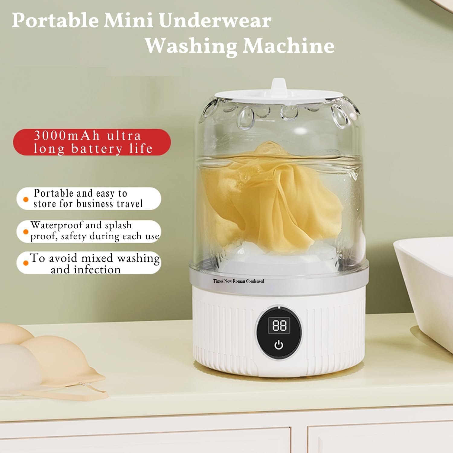 Portable Mini Washing Machine for Underwear, Socks, Baby Clothes – Rechargeable Cordless Compact Washer for Small Loads, Travel & Dorm Use – USB Charging Laundry Machine for Home, Apartment, RV 2 Portable Mini Washing Machine for Underwear, Socks, Baby Clothes – Rechargeable Cordless Compact Washer for Small Loads, Travel & Dorm Use – USB Charging Laundry Machine for Home, Apartment, RV - Image 2