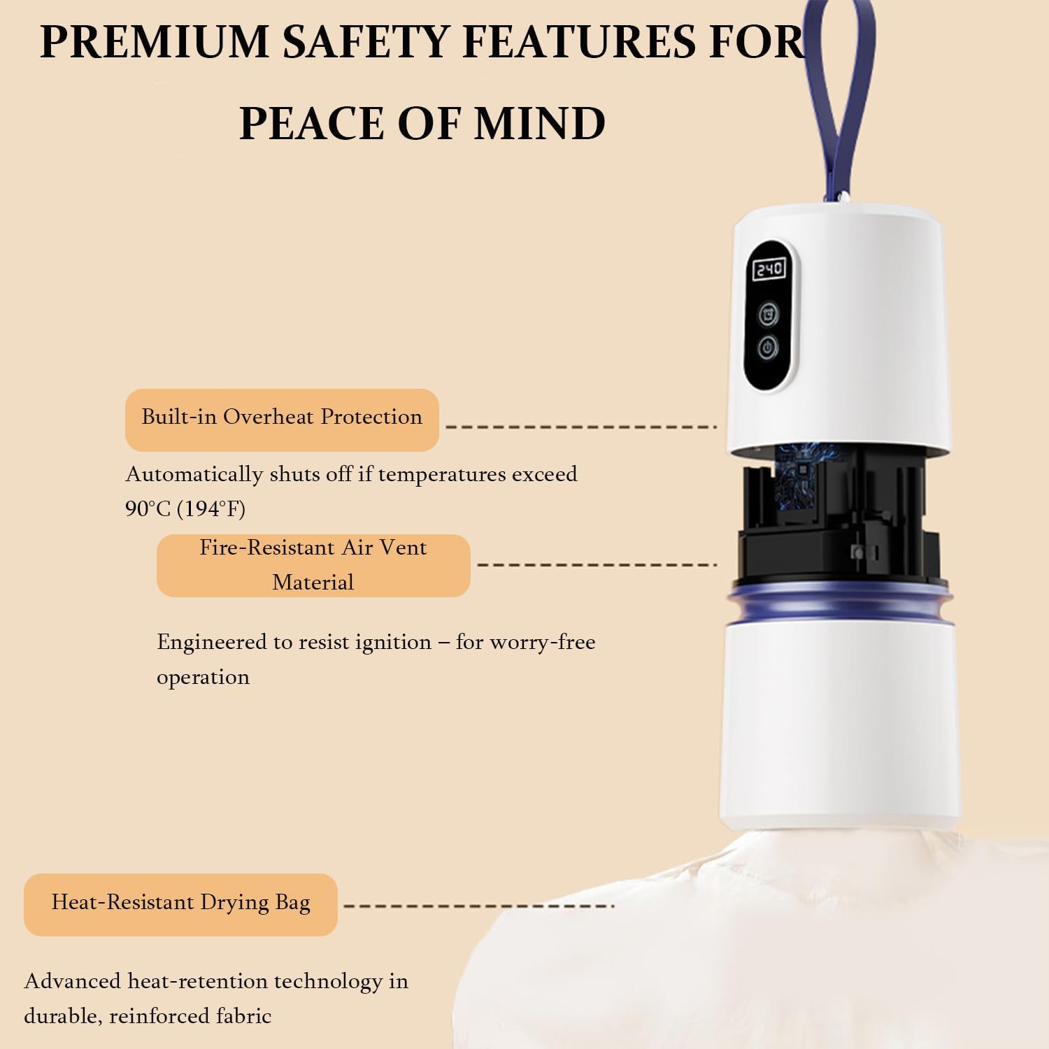 Portable Clothes Dryer with Timer, Portable Dryer with 360° Hot Air Technology & Dry Bag, Quiet Operation Mini Laundry Dryers, 30-240 Min Timer, for Travel, Apartment, RV, Dorm 3 Portable Clothes Dryer with Timer, Portable Dryer with 360° Hot Air Technology & Dry Bag, Quiet Operation Mini Laundry Dryers, 30-240 Min Timer, for Travel, Apartment, RV, Dorm - Image 3