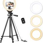 Sensyne 10'' Ring Light with 50'' Extendable Tripod Stand, LED Circle Lights with Phone Holder for Live Stream/Makeup/YouTube Video/TikTok, Compatible with All Phones