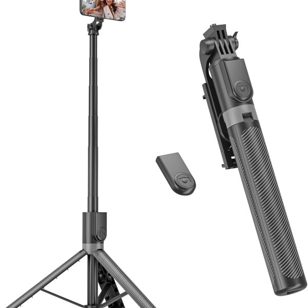 71” Phone Tripod & Selfie Stick, Portable All in One Extendable Cell Phone Tripod Stand, with Wireless Remote Control for iPhone/Samsung/Android/Camera
