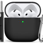 Ljusmicker for AirPods 4 Case Cover 2024 with Cleaner Kit,Soft Silicone Protective Cover for Apple AirPods 4th Generation Cases for Women Men,AirPod 4 Case Accessories with Keychain-Black