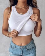 CHICME Women Built-in Bra Tank Tops Sleeveless Casual Shirts Racerback Ribbed Fitted Tank Tops - Image 3