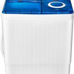 COSTWAY Portable Washing Machine Twin Tub 26 Lbs Capacity, 18 Lbs 8 Lbs Spinner, Compact Control Knobs Timer Function, Drain Pump, Laundry washer, for Apartment RV, Blue