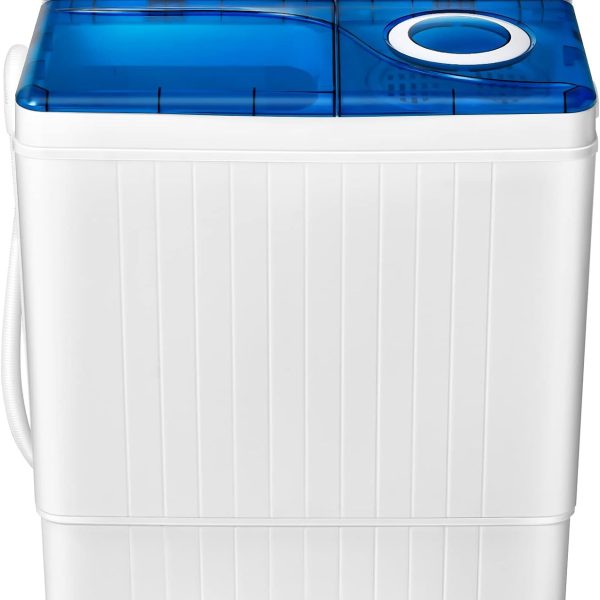 COSTWAY Portable Washing Machine Twin Tub 26 Lbs Capacity, 18 Lbs 8 Lbs Spinner, Compact Control Knobs Timer Function, Drain Pump, Laundry washer, for Apartment RV, Blue