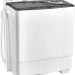 COSTWAY Portable Washing Machine, Twin Tub 26lbs Capacity Laundry, 18lbs Washer and 8lbs Spinner Combo with Timer Knobs, Built-in Drain Pump, Compact Washer for Home Dorm Apartment (Grey+White)