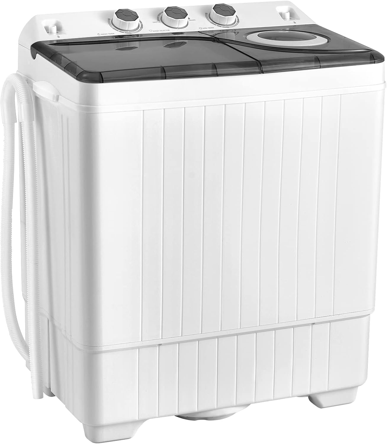 COSTWAY Portable Washing Machine, Twin Tub 26lbs Capacity Laundry, 18lbs COSTWAY Portable Washing Machine, Twin Tub 26lbs Capacity Laundry, 18lbs Washer and 8lbs Spinner Combo with Timer Knobs, Built-in Drain Pump, Compact Washer for Home Dorm Apartment (Grey+White)
