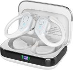 Bluetooth Headphones Wireless Earbuds with 75Hrs Playback, LED Display Charging Case, IPX7 Waterproof, Over-Ear Design Ear Buds for Sports/Running/Workout - White