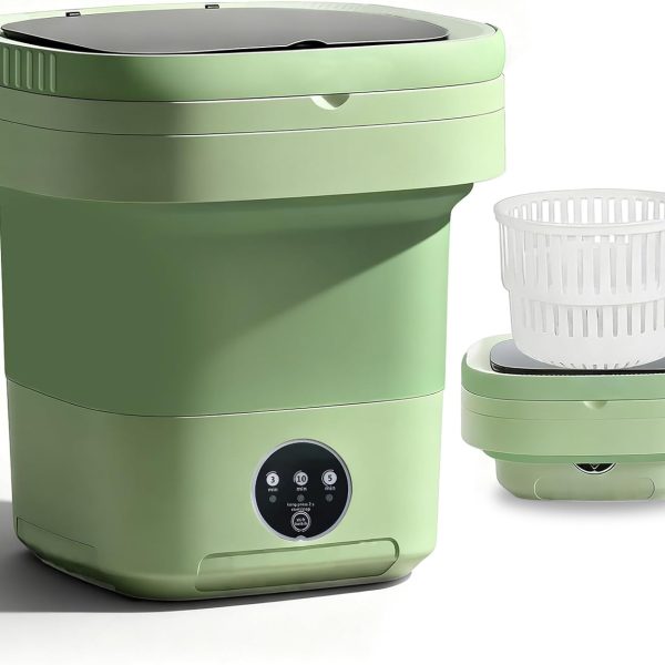 15L Portable Washing Machine, LGLRTD Small Foldable Washer with 3 Cleaning Modes for Baby Clothes, Underwear, Small Items, Mini Collapsible Laundry for Travel Apartment Home Hotel Camping (Green)