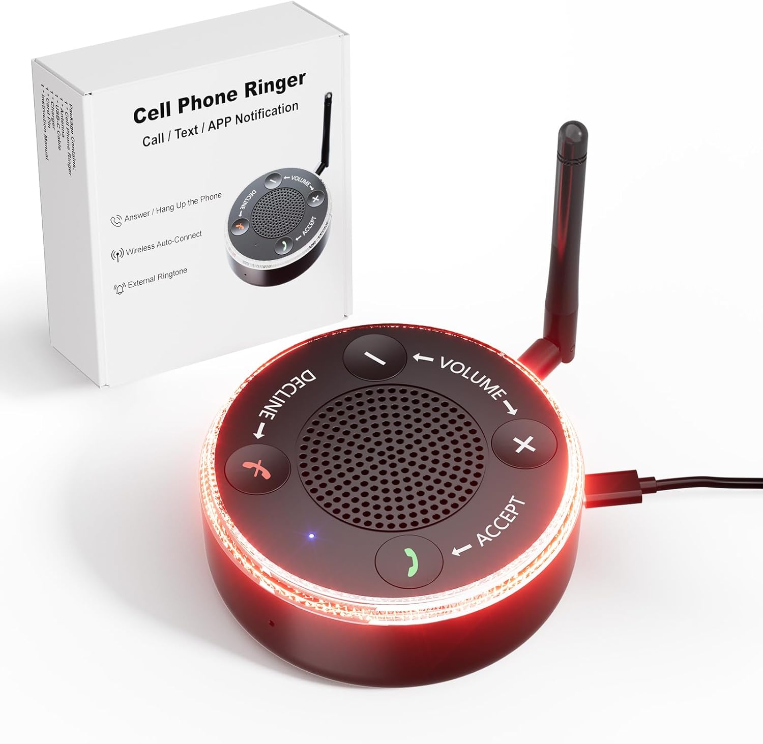 Cell Phone Ringer Amplifier & Flasher - Make Phone Ring Cell Phone Ringer Amplifier & Flasher - Make Phone Ring Ultra Loud & Visible, One-Touch Answer/Decline, Bluetooth Phone Amplifiers for Hard of Hearing/Deep Sleeper/Noisy Spaces/Home