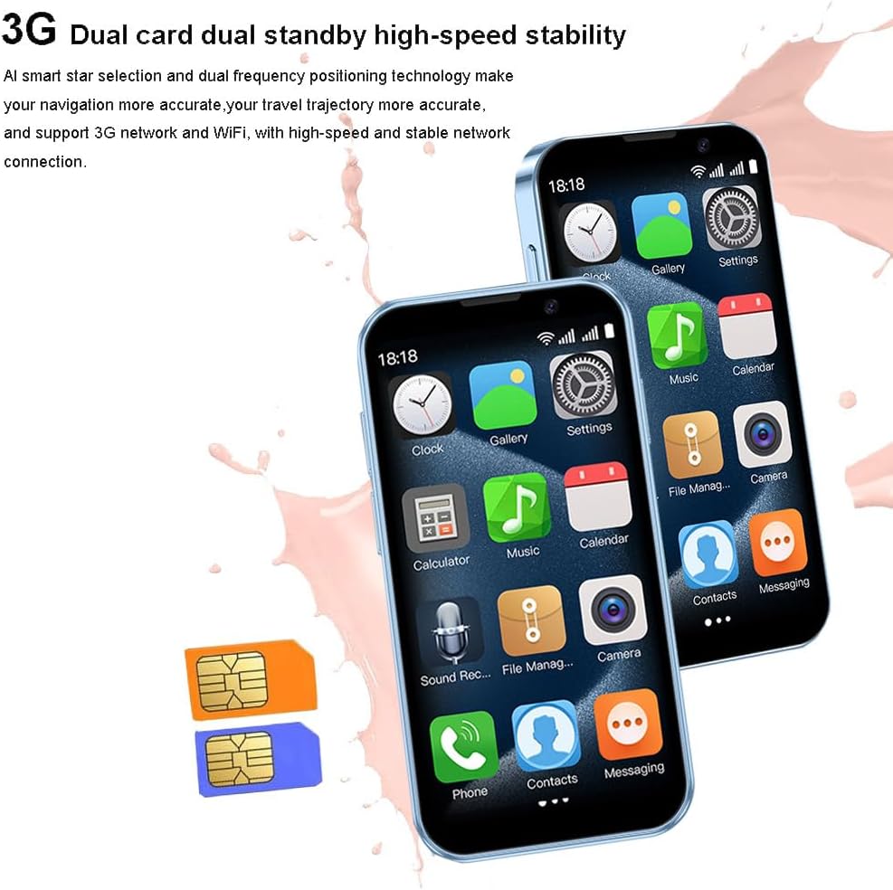 Mini 3G Smartphone Unlocked, 3.0" HD Android Dual Sim Quad Core Face ID Mini Premium Child Small Cell Phone World's Smallest Student Pocket Cellphone, 2+16GB Light Blue 2 Mini 3G Smartphone Unlocked, 3.0" HD Android Dual Sim Quad Core Face ID Mini Premium Child Small Cell Phone World's Smallest Student Pocket Cellphone, 2+16GB Light Blue - Image 2