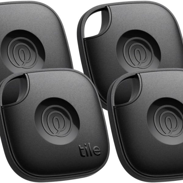 Tile by Life360 Mate - Bluetooth Tracker, Keys Finder and Item Locator for Keys, Bags and More. Phone Finder. Both iOS and Android Compatible. 4-Pack (Black)