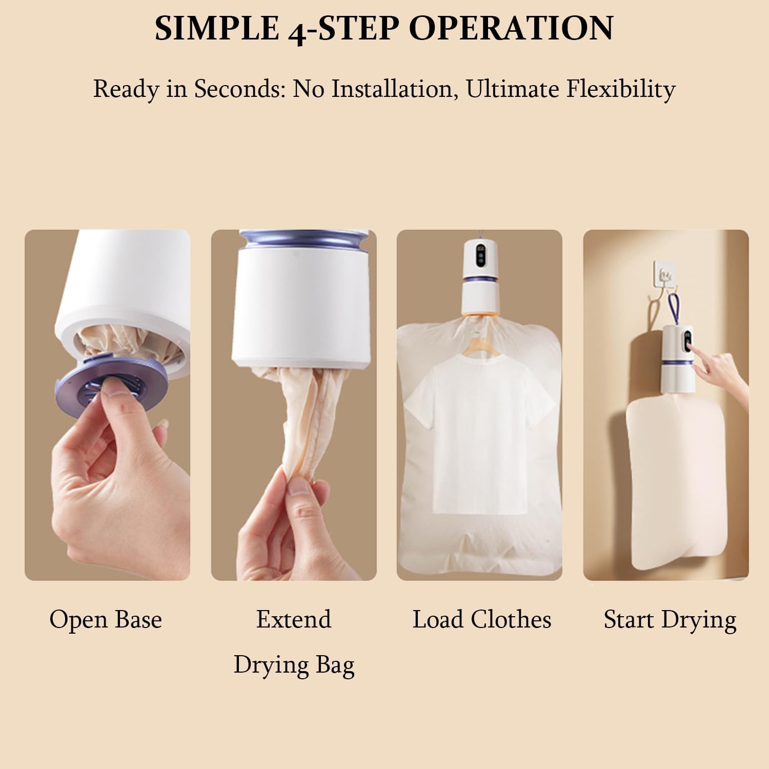 Portable Clothes Dryer with Timer, Portable Dryer with 360° Hot Air Technology & Dry Bag, Quiet Operation Mini Laundry Dryers, 30-240 Min Timer, for Travel, Apartment, RV, Dorm 4 Portable Clothes Dryer with Timer, Portable Dryer with 360° Hot Air Technology & Dry Bag, Quiet Operation Mini Laundry Dryers, 30-240 Min Timer, for Travel, Apartment, RV, Dorm - Image 4