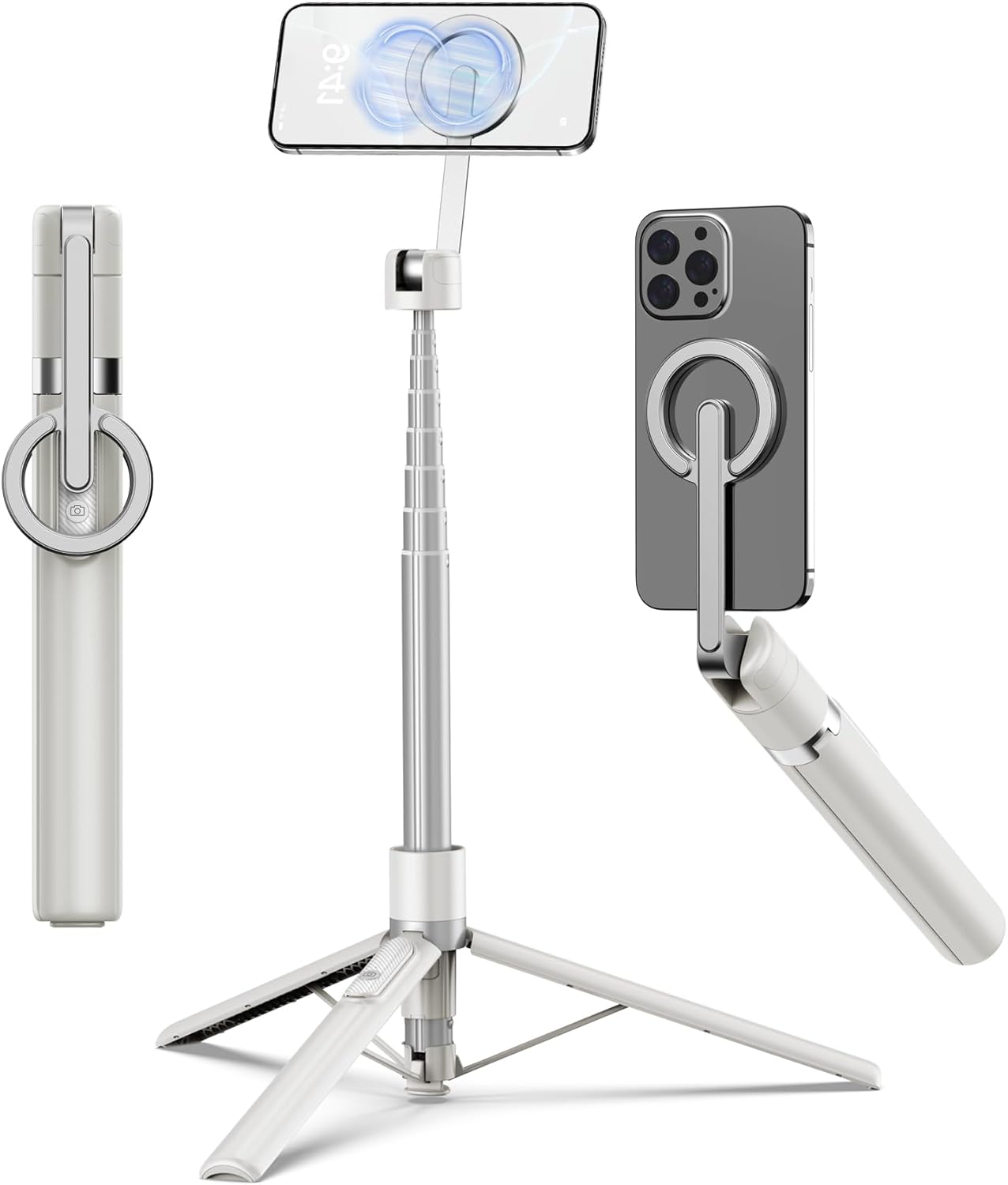 TONEOF 68" Magnetic Selfie Stick Tripod with Aluminum Strong Magnetic Holder for Magsafe, 360° Rotatable Travel Phone Tripod Stand with Metal Ring & Rechargeable Remote for iPhone/Android(Beige Gray) 1 TONEOF 68" Magnetic Selfie Stick Tripod with Aluminum Strong Magnetic Holder for Magsafe, 360° Rotatable Travel Phone Tripod Stand with Metal Ring & Rechargeable Remote for iPhone/Android(Beige Gray)