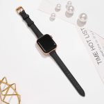 STIROLL Slim Leather Bands Compatible with Apple Watch Band 38mm 40mm 41mm 42mm(Series 11 10), Top Grain Leather Watch Thin Wristband for iWatch SE 9 8 7 6 5 4 3 2 1 (Black Rose Gold) - Image 4
