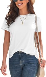 KevaMolly Basic T Shirts for Women UPF 50+ Short Sleeve Casual Summer Tops Trendy Solid Loose Fit Tshirt - Image 2