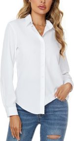 jonivey Womens Stretch Button Down Long Sleeve Shirt Soft Basic Wrinkle Free Work Business Formal Casual Blouse - Image 3