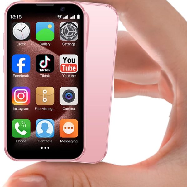 Mini Phone 3.0" Unlocked Mini Smartphone for Kids World's Smallest Cell Phone Quad Core Dual Sim Card Face ID Android Compact Small Mobile Phones for Student Pocket 2GB+16GB Pink