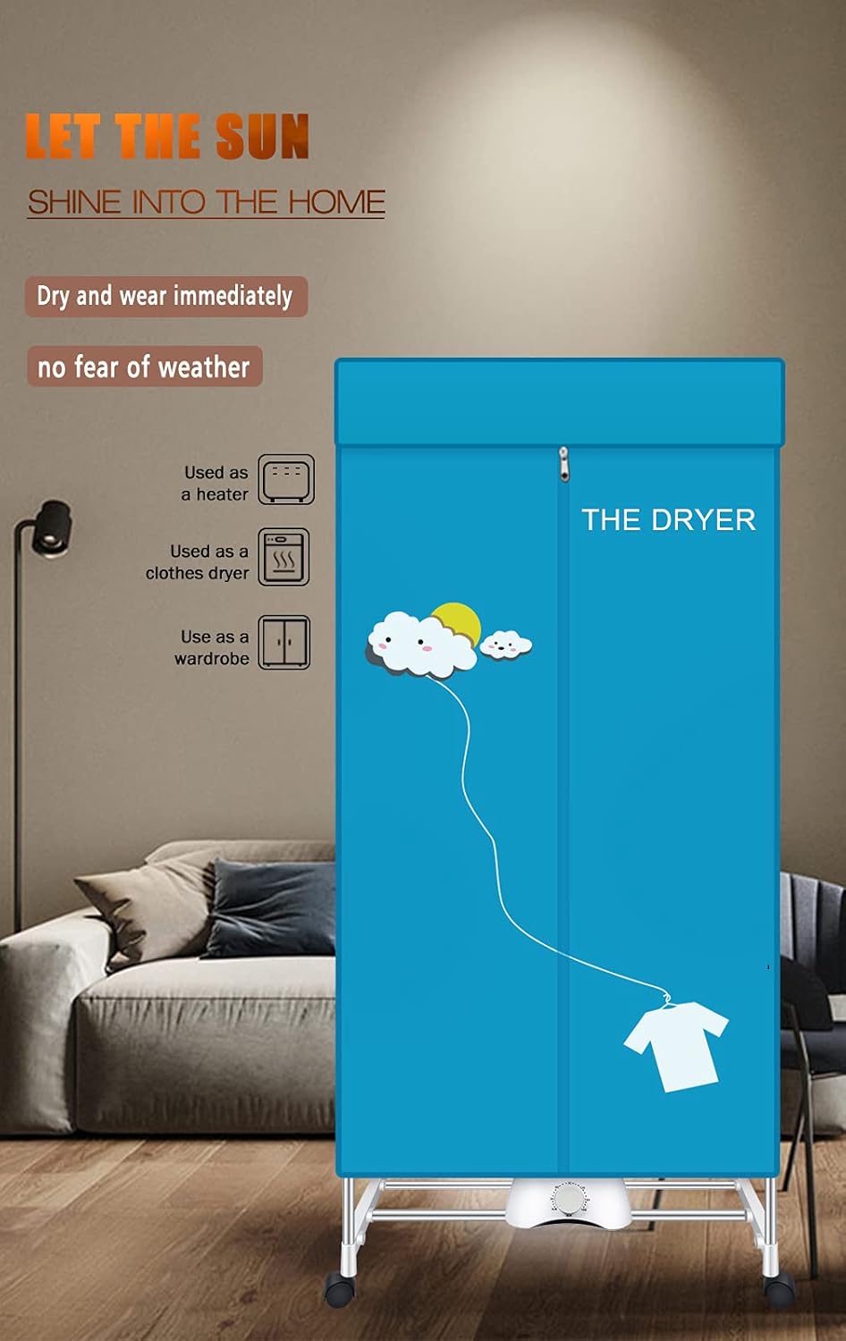 Portable Dryer, 110V 1000W Electric Clothes Dryer Machine, Double Layer Stackable, Stainless Steel, Blue, 15kg Capacity, Front Load, Ideal for Apartments, RV, Families, Campers 4 Portable Dryer, 110V 1000W Electric Clothes Dryer Machine, Double Layer Stackable, Stainless Steel, Blue, 15kg Capacity, Front Load, Ideal for Apartments, RV, Families, Campers - Image 4