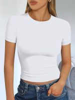 Trendy Queen Womens Short Sleeve T Shirts Summer Crop Tops Basic Slim Fit Gym Workout Y2k Clothes - Image 6