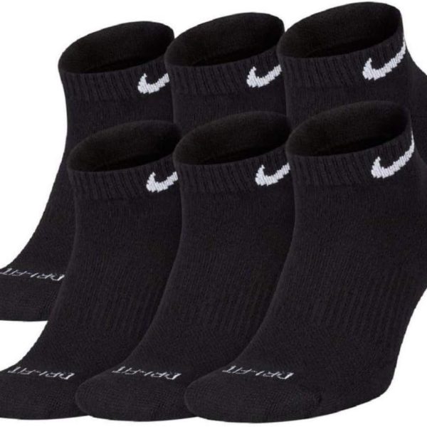 Nike Dri-Fit Training Everyday Plus MAX Cushioned Low-Cut Ankle Socks 6 Pair Black White Swoosh Logo Large 8-12