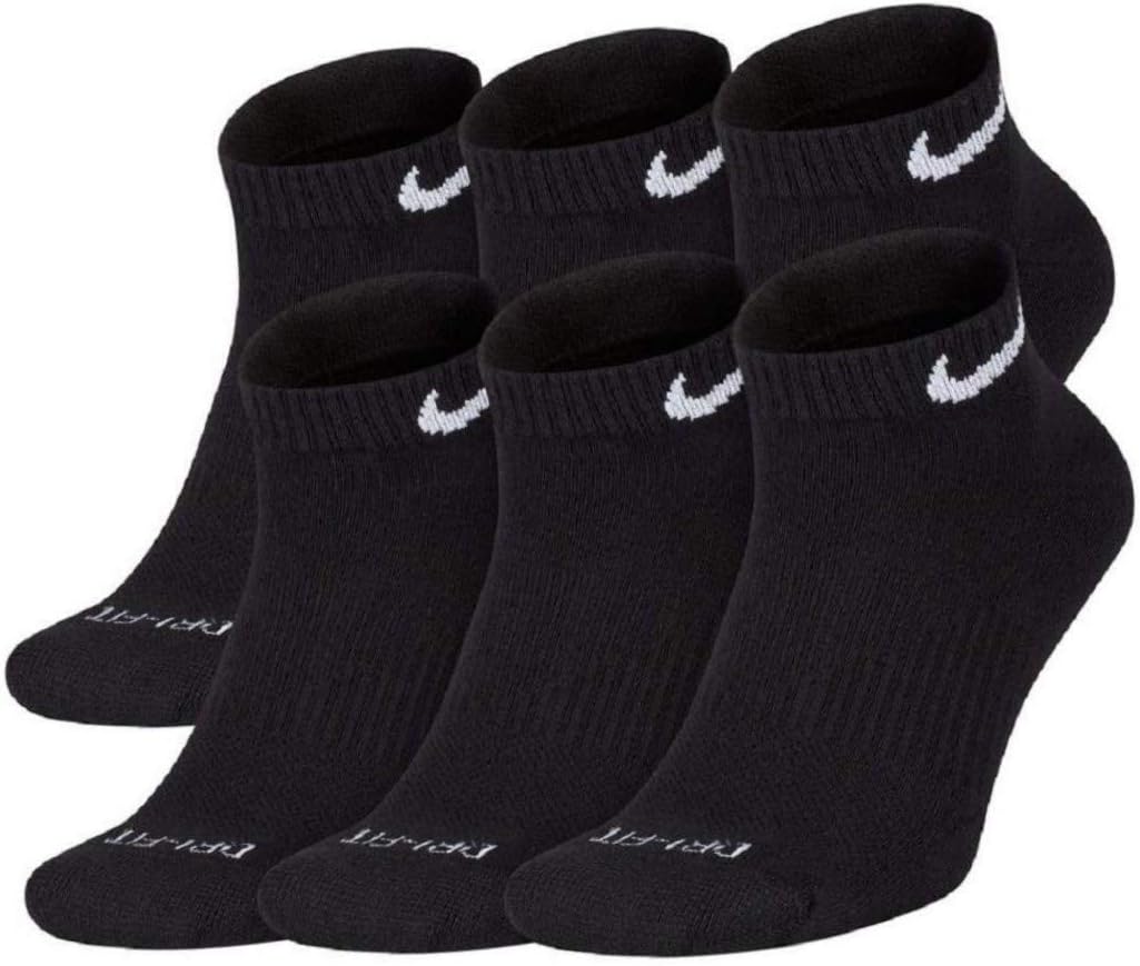 Nike Dri-Fit Training Everyday Plus MAX Cushioned Low-Cut Ankle Socks Nike Dri-Fit Training Everyday Plus MAX Cushioned Low-Cut Ankle Socks 6 Pair Black White Swoosh Logo Large 8-12