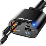 【Upgraded】 SUPERONE Retractable Car Charger 4 in 1, Fast Car Phone Charger with Cord 2.6ft, USB C and Apple Car Adapter, Compatible with iPhone 17 16 15/15 Pro Max/14/13/12/11, Galaxy, Pixel