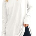 Fisoew Women's Casual Long Sleeve Tops Crew Neck Round Hem Loose T-Shirts Tunic Tops with Thumb Holes