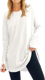 Fisoew Women's Casual Long Sleeve Tops Crew Neck Round Hem Loose T-Shirts Tunic Tops with Thumb Holes