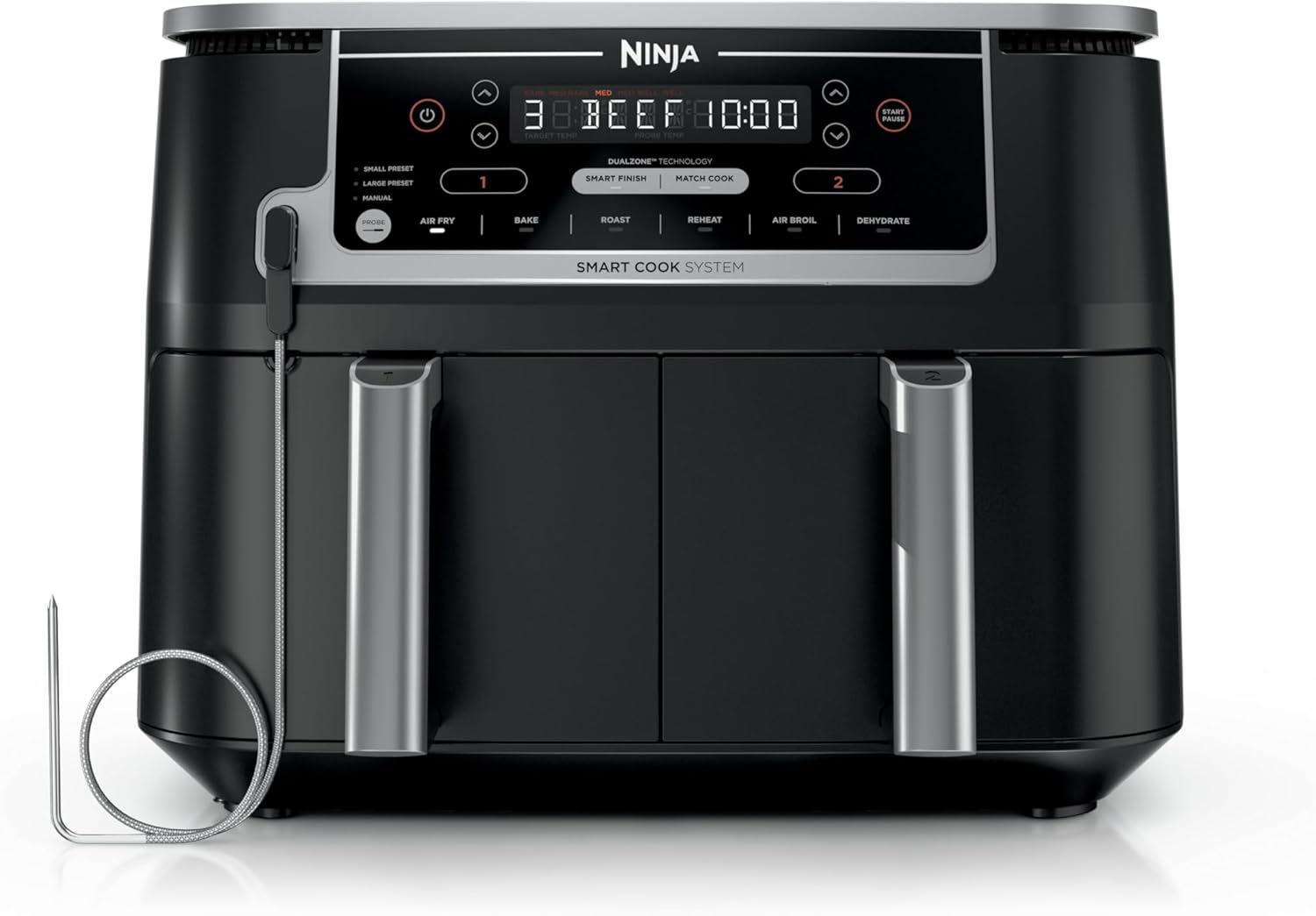 Ninja DZ550 Foodi 10 Quart 6-in-1 DualZone Smart XL Air Fryer with 2 Independent Baskets, Smart Cook Thermometer for Perfect Doneness, Match Cook & Smart Finish to Roast, Dehydrate & More, Grey 1 Ninja DZ550 Foodi 10 Quart 6-in-1 DualZone Smart XL Air Fryer with 2 Independent Baskets, Smart Cook Thermometer for Perfect Doneness, Match Cook & Smart Finish to Roast, Dehydrate & More, Grey