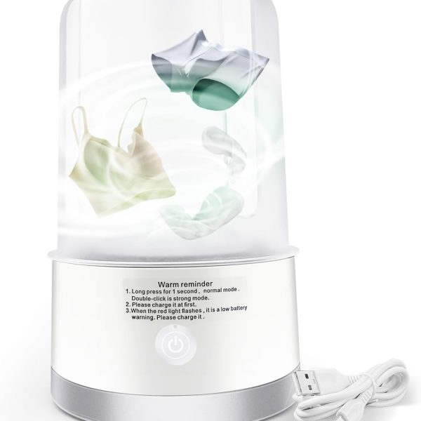 Underwear Washing Machine | Portable 1L Rechargeable Mini Washer Deep Cleaning of Underwear, Baby Small Clothes, Socks | Lightweight and Compact for Apartment, Dorm, Hotel, Travel (White)