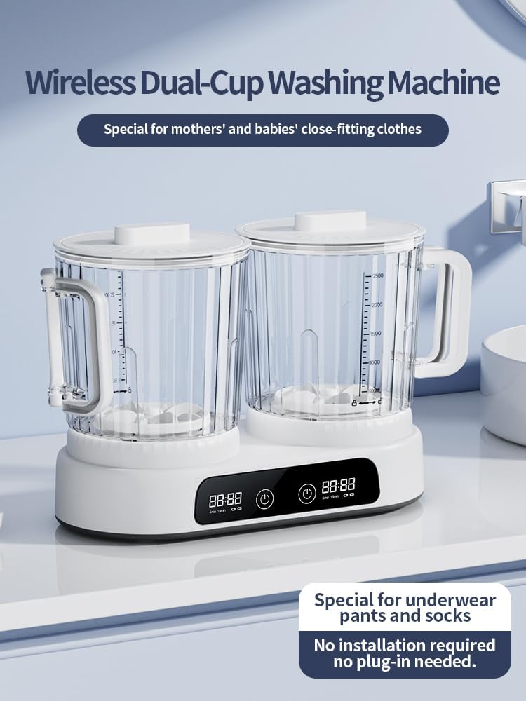Portable Mini Washing Machine for Underwear, 2.5L*2 Underwear Washing Machine 8000mAh Rechargeable Battery–Deep Cleans Socks & Baby Clothes Ideal for Travel, Dorm & RV 6 Portable Mini Washing Machine for Underwear, 2.5L*2 Underwear Washing Machine 8000mAh Rechargeable Battery–Deep Cleans Socks & Baby Clothes Ideal for Travel, Dorm & RV - Image 6