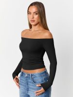 Trendy Queen Womens Long Sleeve Off The Shoulder Tops Going Out Cute Basic Y2K Fall Fashion 2025 Outfits Clothes - Image 3