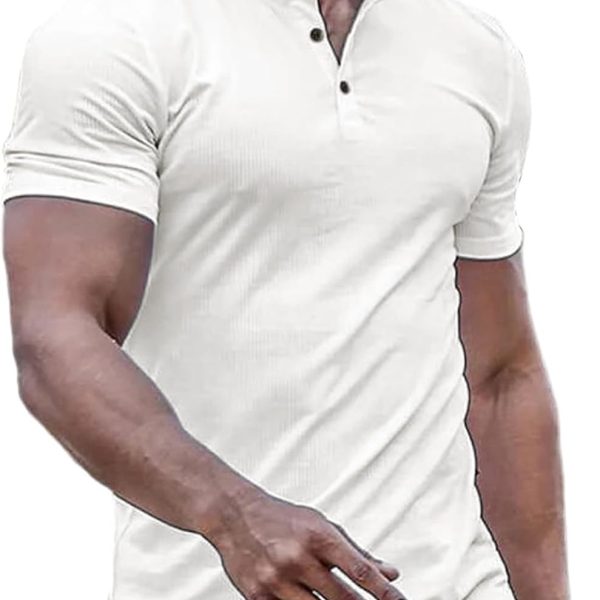 JMIERR Men's Muscle Slim Henley Shirts Crewneck Longline T-Shirt Gym Workout Athletic Shirt Tees with Button
