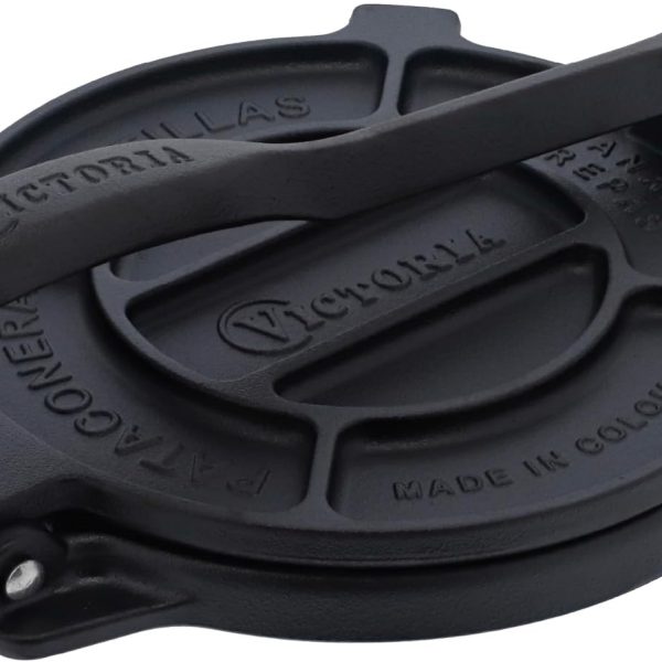 Victoria 8 Inches Cast Iron Tortilla Press, Roti Maker and Tortilladora, Pataconera Seasoned with Flaxseed Oil, Made in Colombia