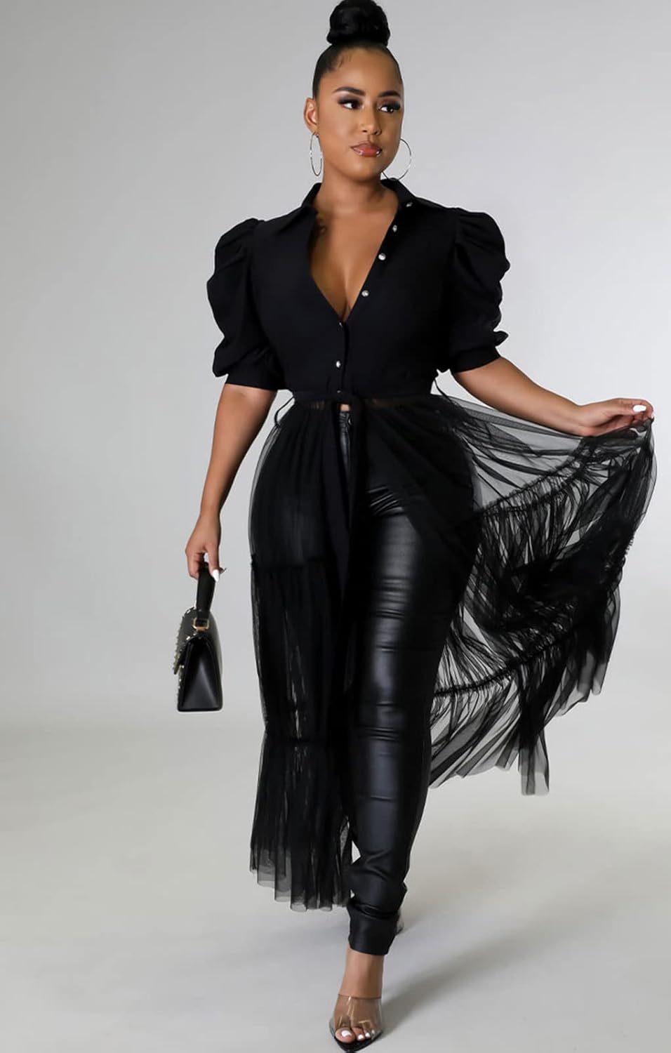 Ekaliy Women Sexy Short Sleeve Bodycon High Low Asymmetrical Ruffle Tunics Blouse Shirt Top Dress 4 Ekaliy Women Sexy Short Sleeve Bodycon High Low Asymmetrical Ruffle Tunics Blouse Shirt Top Dress - Image 4