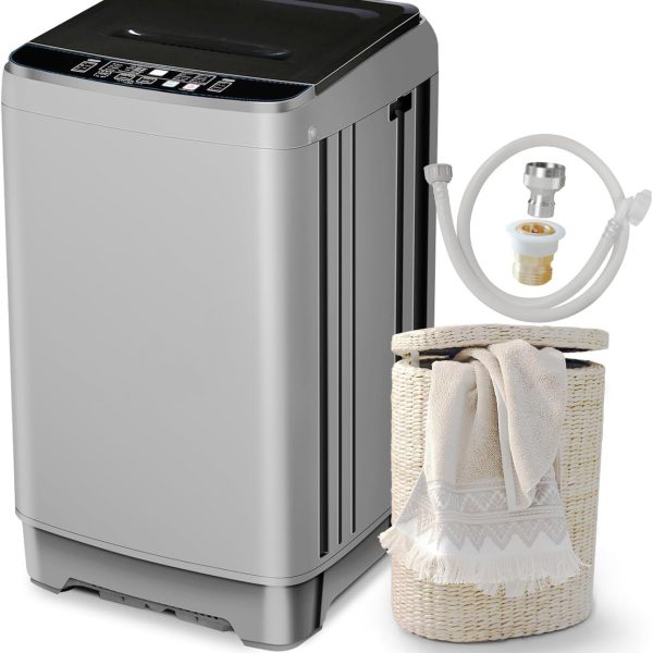 Portable Washing Machine 2.3 Cu. Ft. Full-Automatic Compact Washer Machine for Apartment, 10 Wash Program Small Portable Washer for Dorm, Apartment, RV, Home, Silver