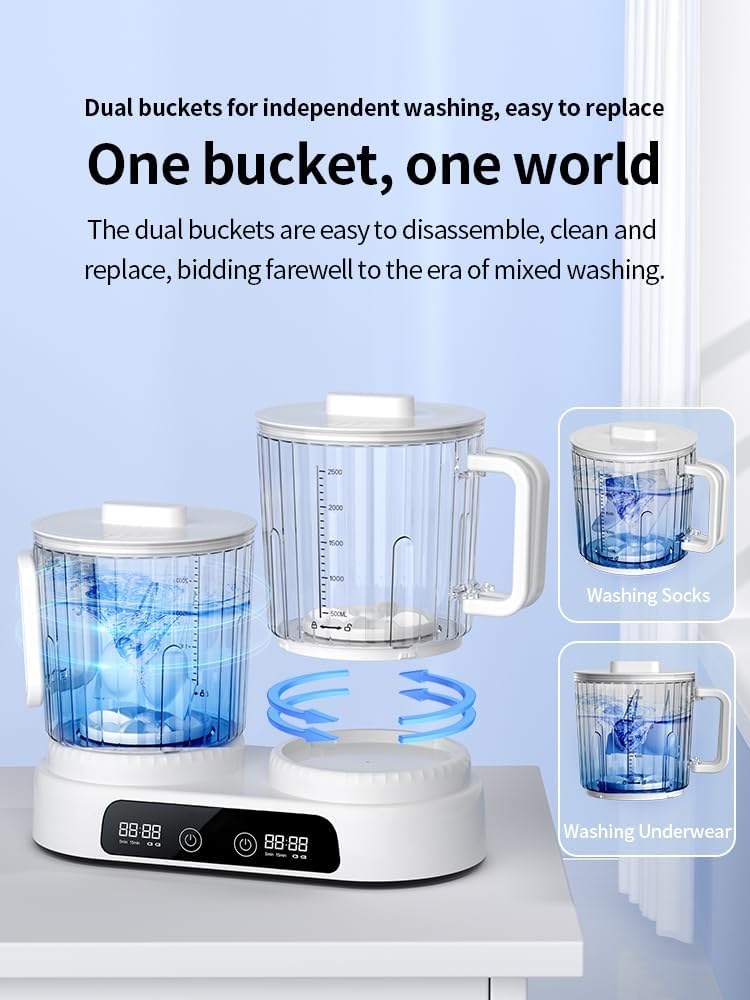 Portable Mini Washing Machine for Underwear, 2.5L*2 Underwear Washing Machine 8000mAh Rechargeable Battery–Deep Cleans Socks & Baby Clothes Ideal for Travel, Dorm & RV 2 Portable Mini Washing Machine for Underwear, 2.5L*2 Underwear Washing Machine 8000mAh Rechargeable Battery–Deep Cleans Socks & Baby Clothes Ideal for Travel, Dorm & RV - Image 2