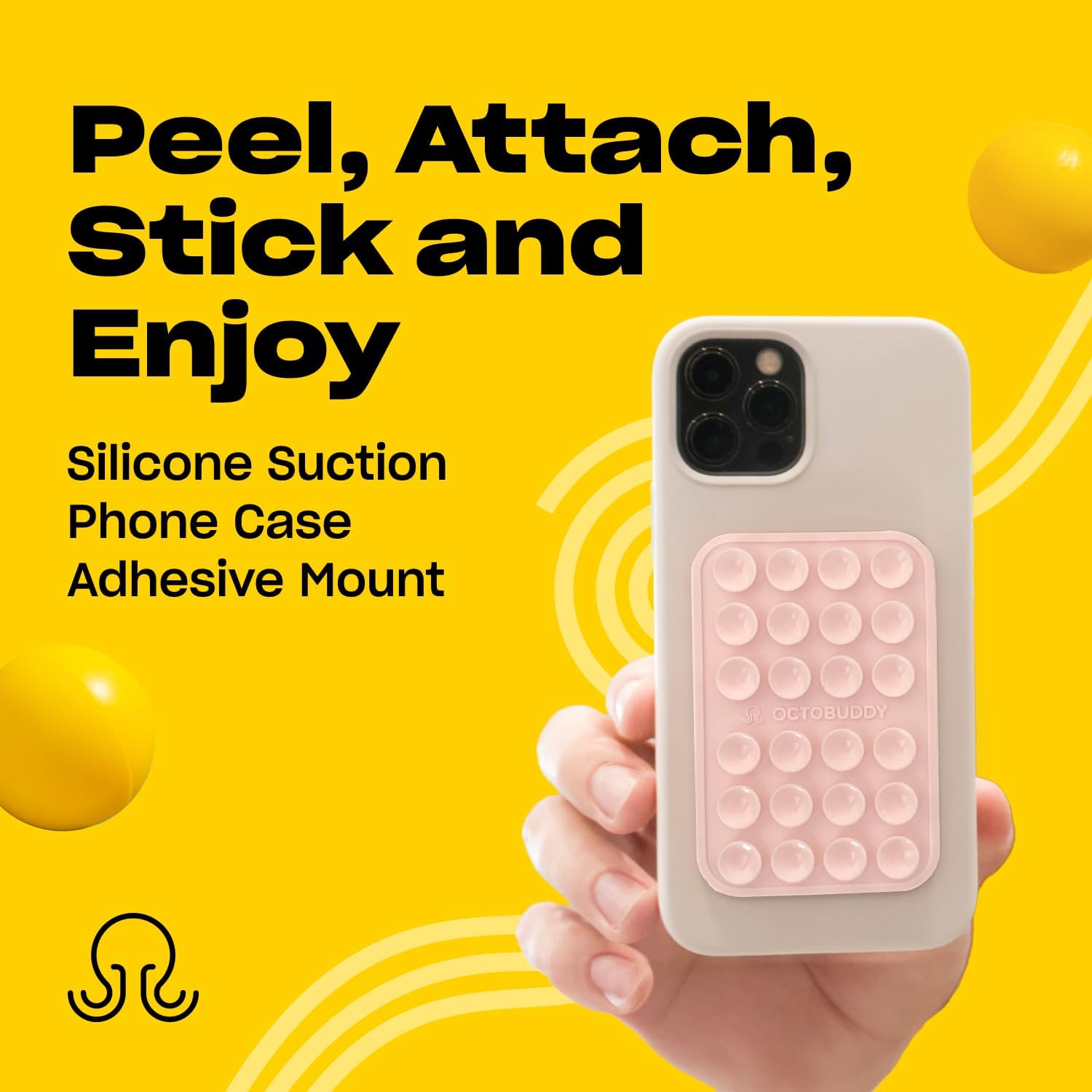 OCTOBUDDY Classic - Silicone Suction Phone Case Adhesive Mount - Hands-Free, Strong Grip Holder for Selfies and Videos - iPhone and Android Compatible - 2.25″ x 3.25″, Chalk Pink 2 OCTOBUDDY Classic - Silicone Suction Phone Case Adhesive Mount - Hands-Free, Strong Grip Holder for Selfies and Videos - iPhone and Android Compatible - 2.25″ x 3.25″, Chalk Pink - Image 2